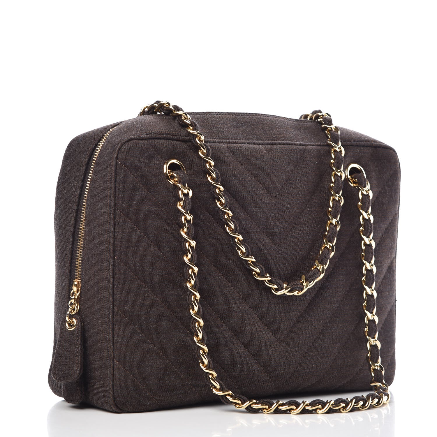 Chanel Jersey Chevron Quilted Camera Case Brown 3 of 10