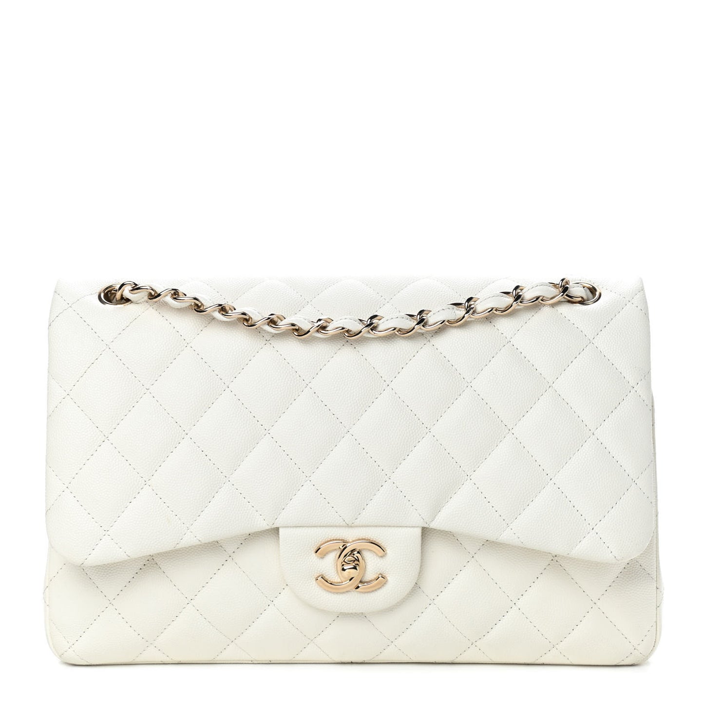 Caviar Quilted Jumbo Double Flap White