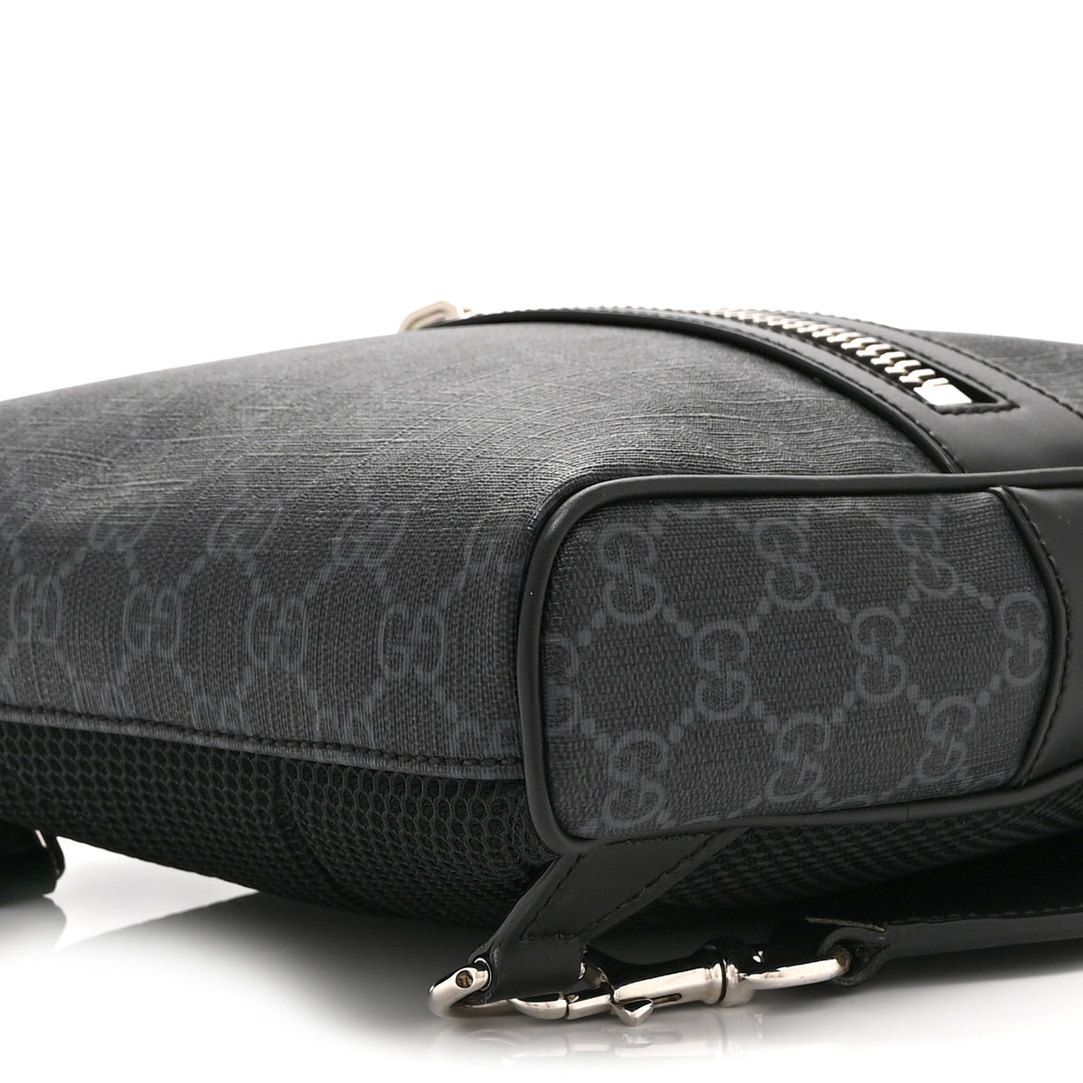 GG Supreme Monogram Calfskin Web Sling Backpack Black Grey