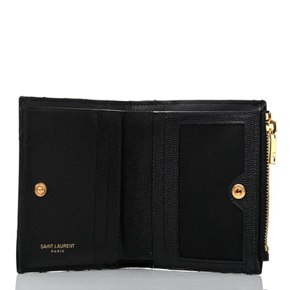 Saint Laurent Grain De Poudre Matelasse Chevron Monogram Zipped Card Case Black 5 of 8