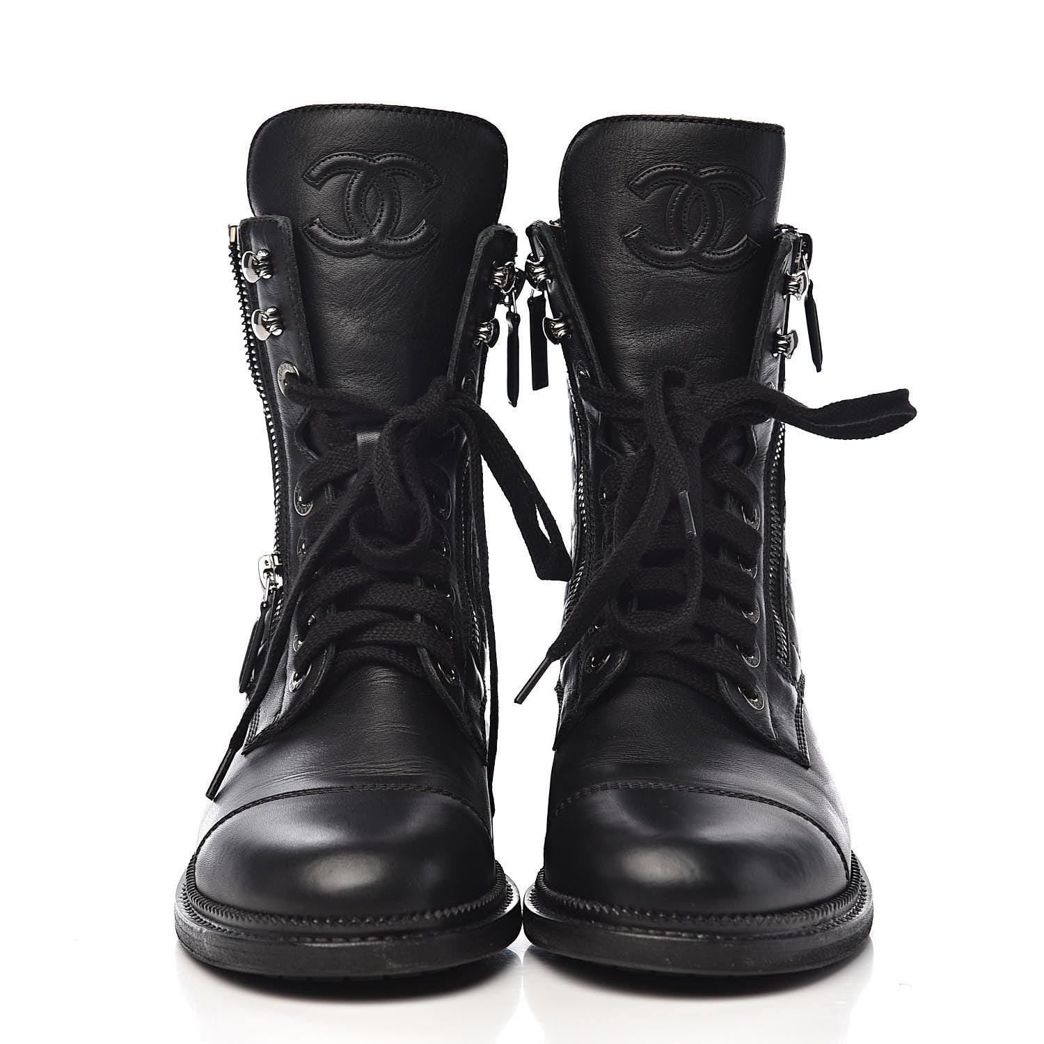 Chanel Calfskin Combat Boots 38 Black 2 of 10
