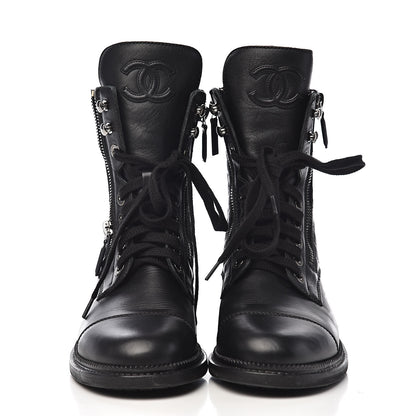 Chanel Calfskin Combat Boots 38 Black 2 of 10