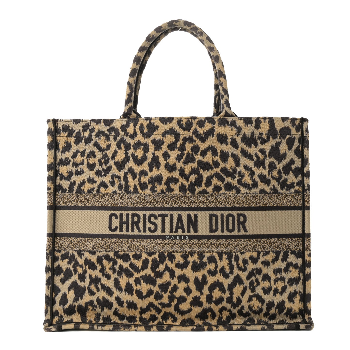 Canvas Mizza Embroidered Large Leopard Book Tote Beige