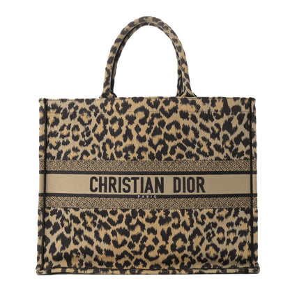Christian Dior Canvas Mizza Embroidered Large Leopard Book Tote Beige 1 of 13