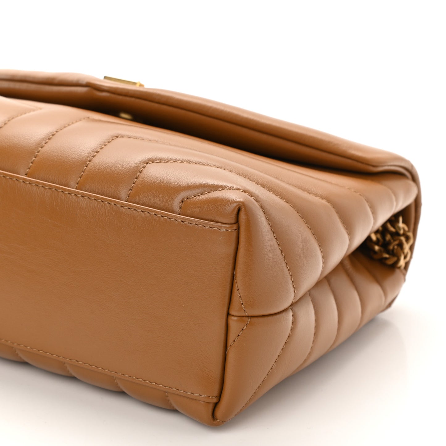 Calfskin Y Quilted Monogram Small Loulou Chain Satchel Dark Natural