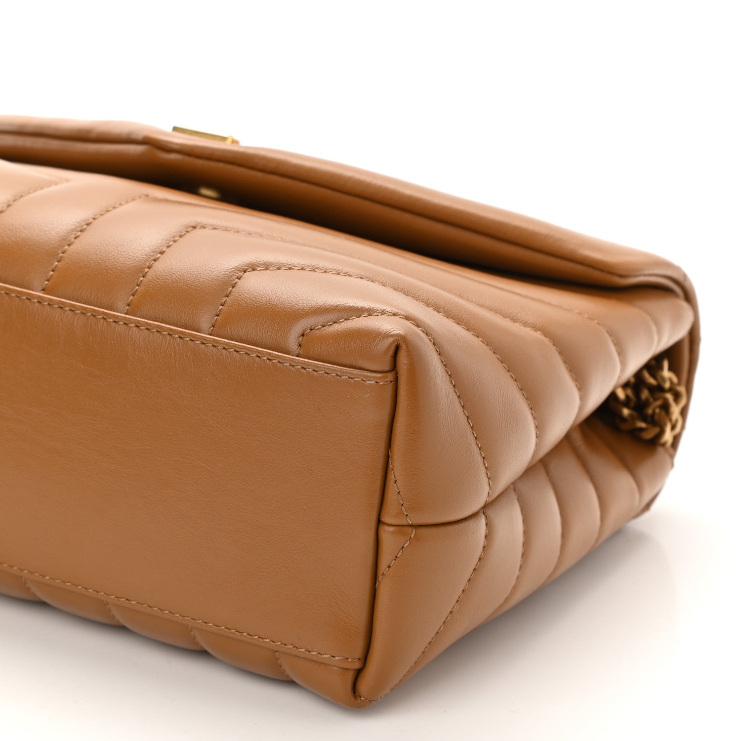 Saint Laurent Calfskin Y Quilted Monogram Small Loulou Chain Satchel Dark Natural 9 of 10