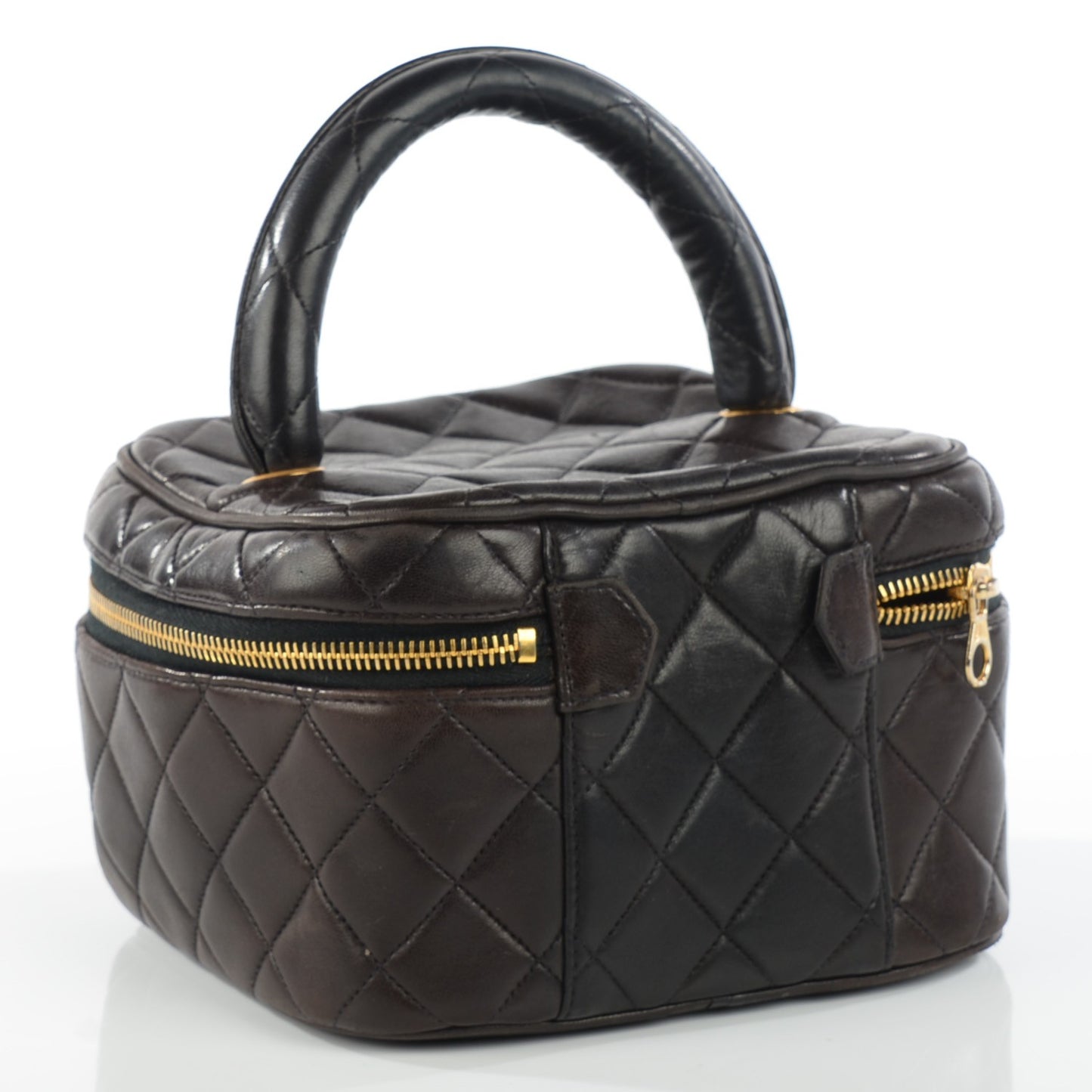 Lambskin Quilted Vanity Cosmetic Case Black