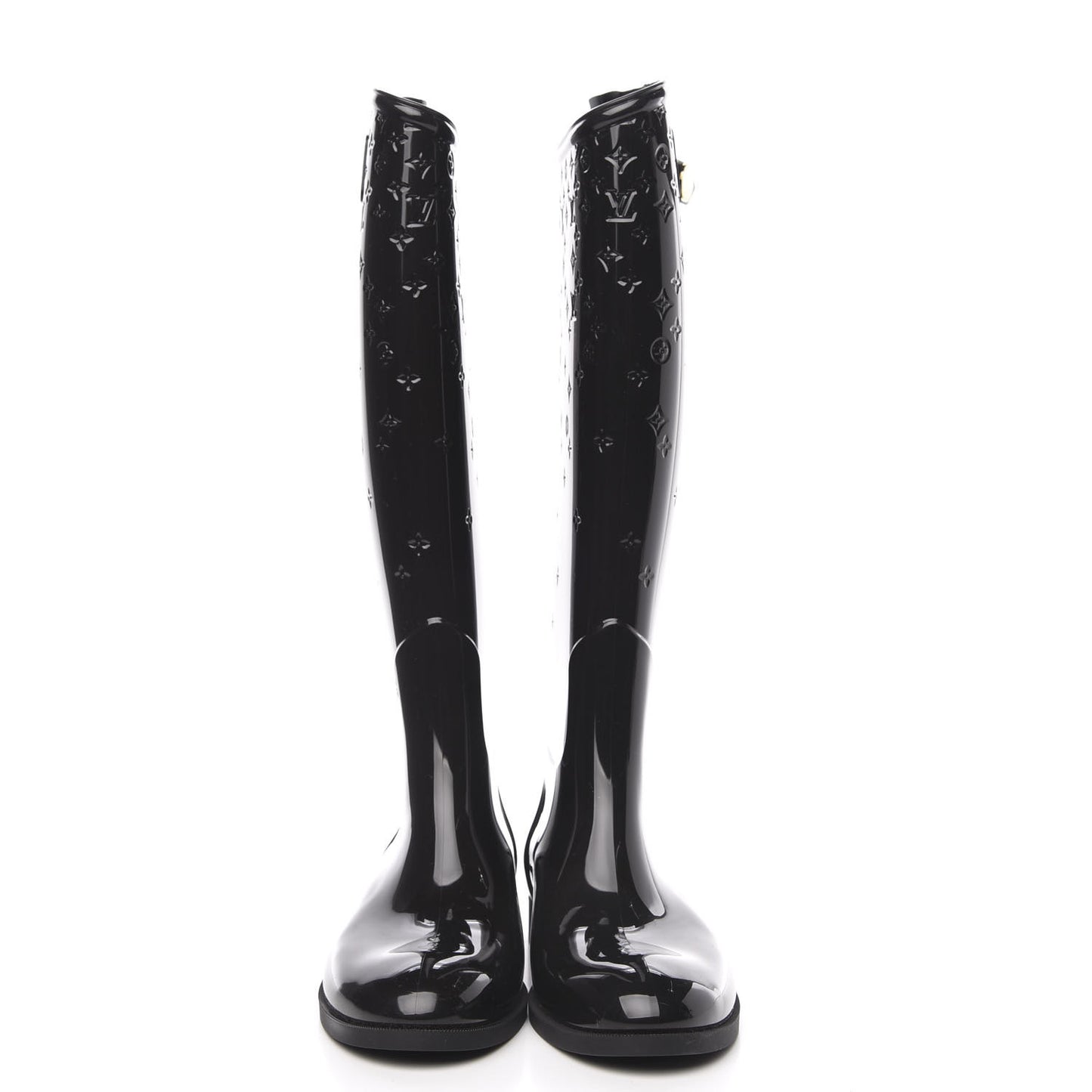 Rubber Embossed Monogram Drops High Rain Boots 39 Black