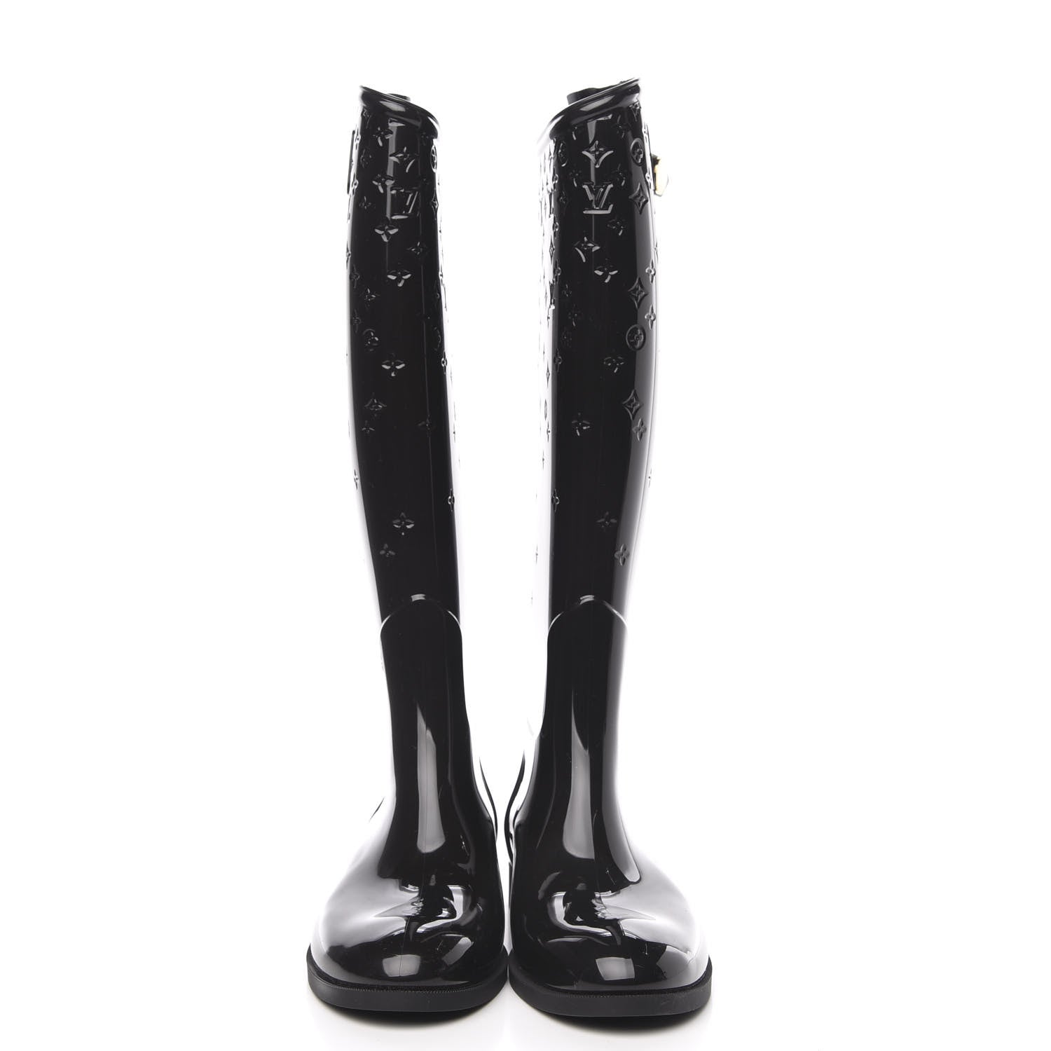 Louis Vuitton Rubber Embossed Monogram Drops High Rain Boots 39 Black 2 of 8
