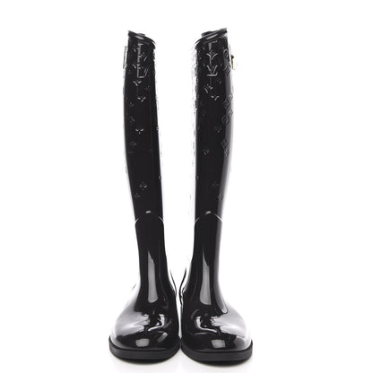 Louis Vuitton Rubber Embossed Monogram Drops High Rain Boots 39 Black 2 of 8