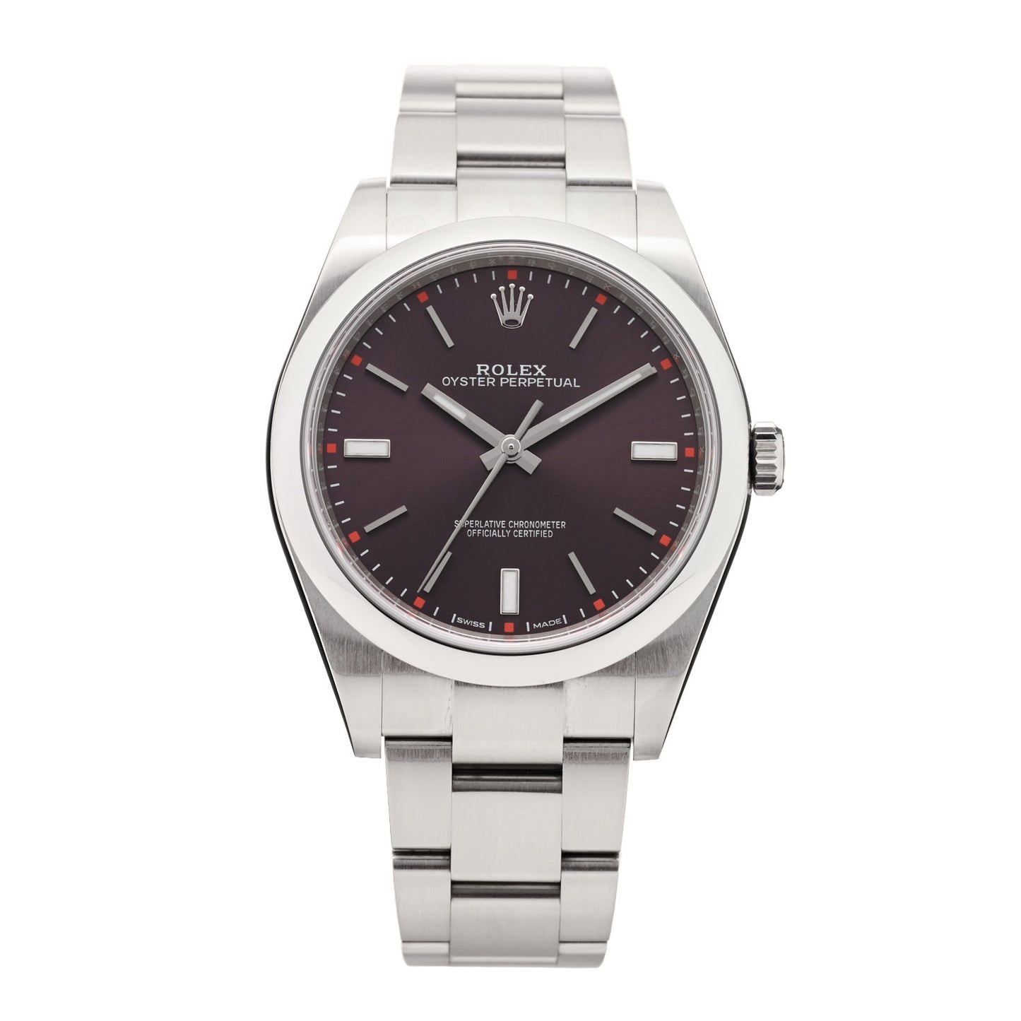 Stainless Steel 39mm Oyster Perpetual Watch Red Grape 114300