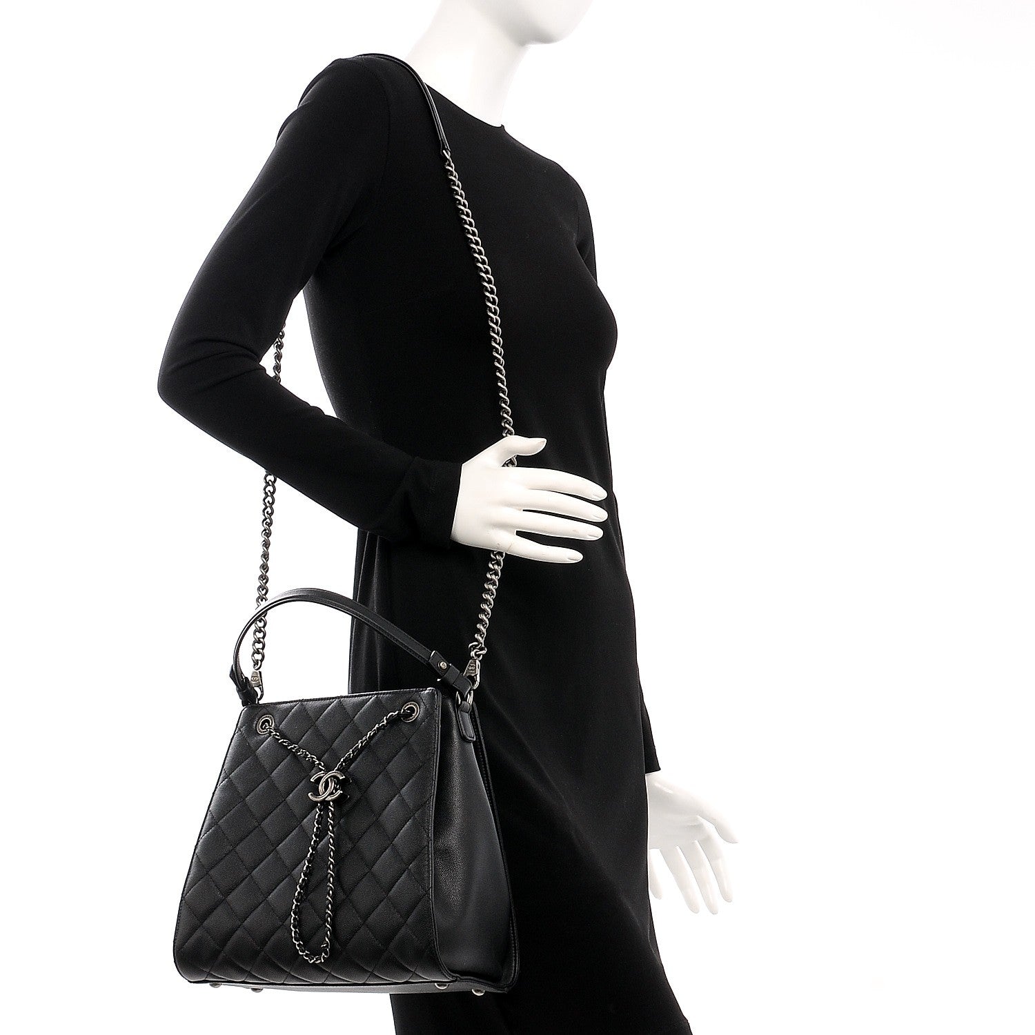 Chanel Caviar Quilted Medium CC Bucket Bag Black 2 of 10