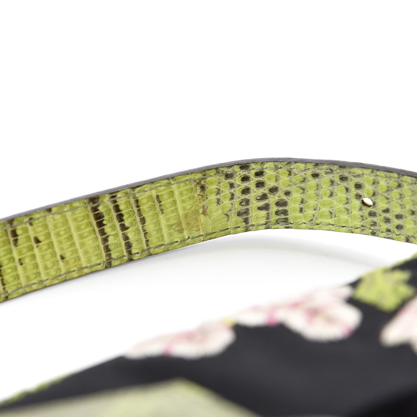 Canvas Lizard Embroidered Flower Baguette Black Multicolor