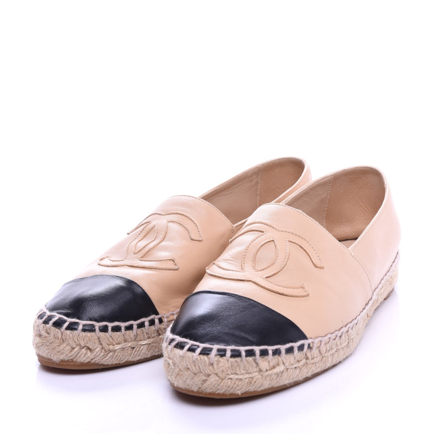 Chanel Lambskin CC Espadrilles 37 Beige Black 2 of 11