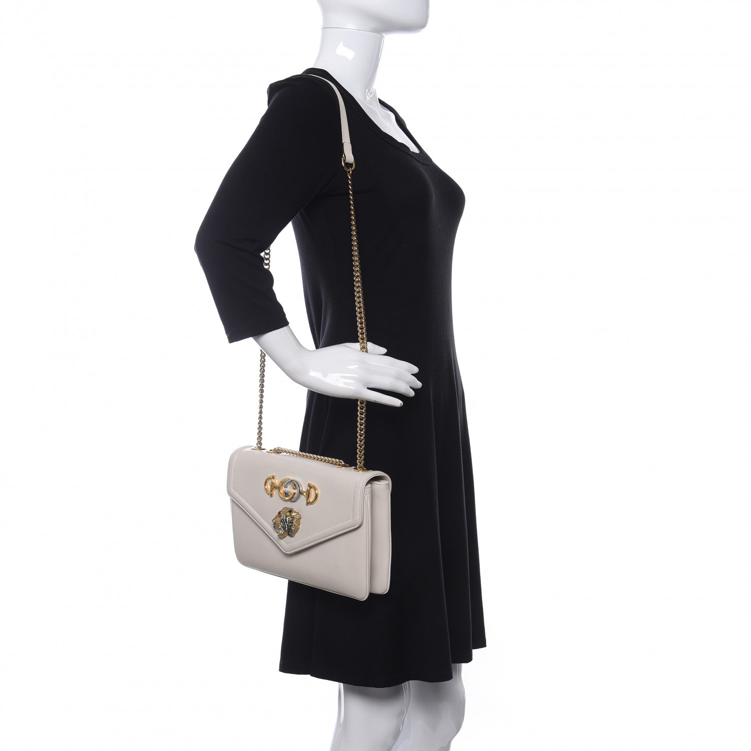 Gucci Vitello Palmellato Lux Crystal Medium Rajah Shoulder Bag Mystic White Multicolor 2 of 16