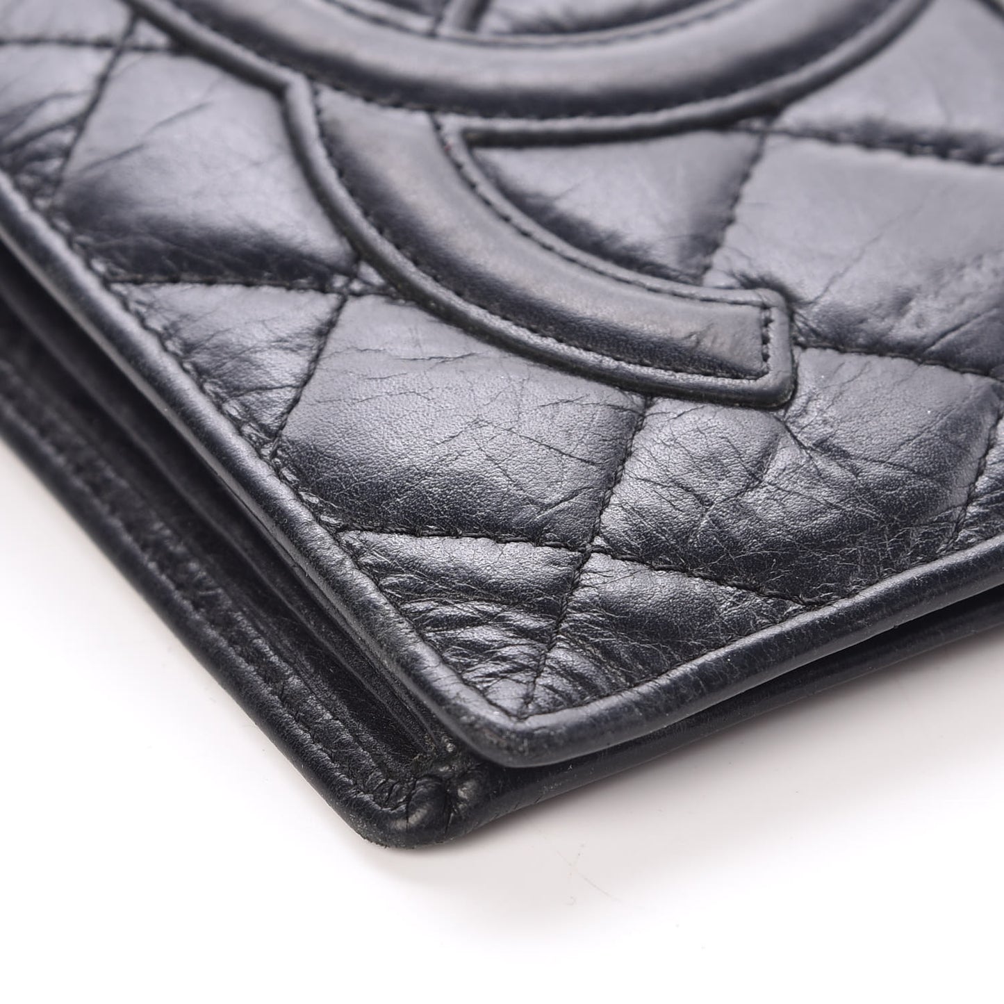 Aged Calfskin Quilted Cambon Yen Wallet Black
