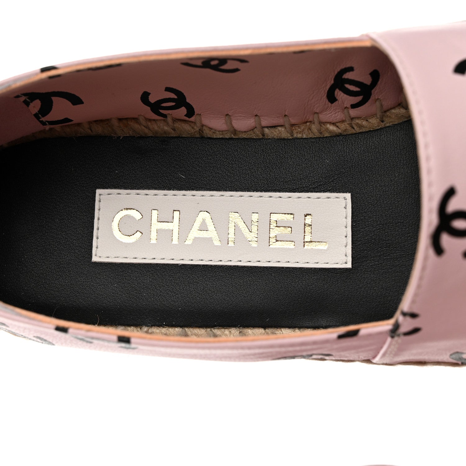Chanel Lambskin Printed Coco Beach Espadrilles 36 Light Pink Black 6 of 10