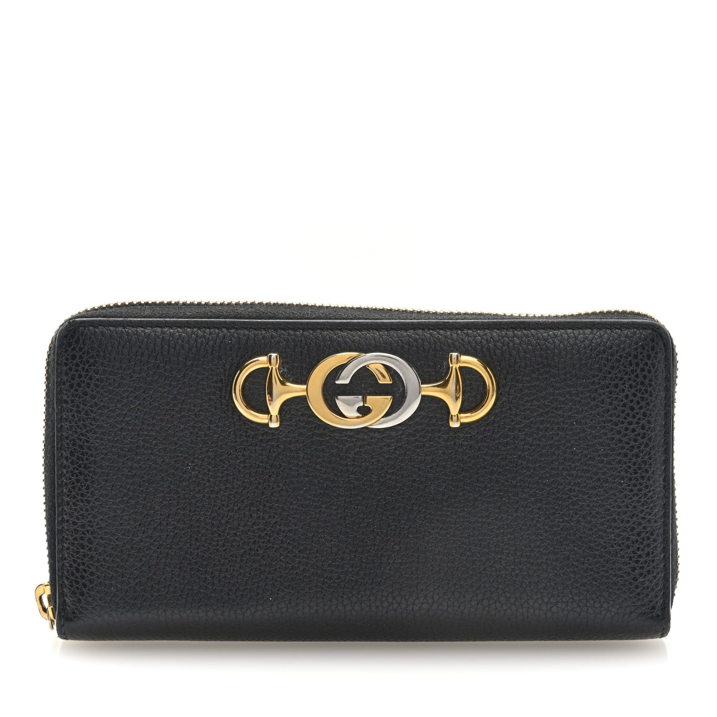 Grainy Calfskin Zumi Zip Around Wallet Black