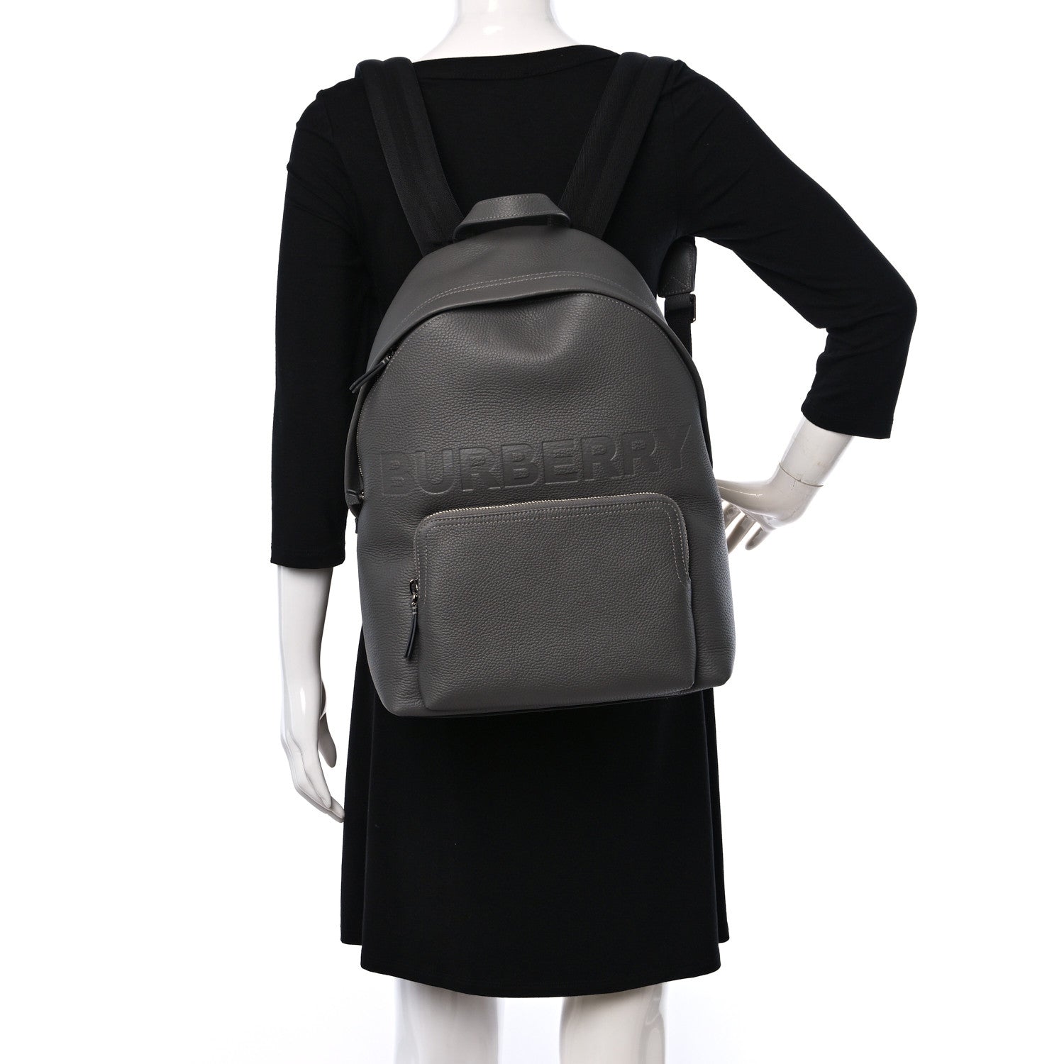 Burberry Calfskin Logo Embossed Backpack Charcoal Grey 2 of 9