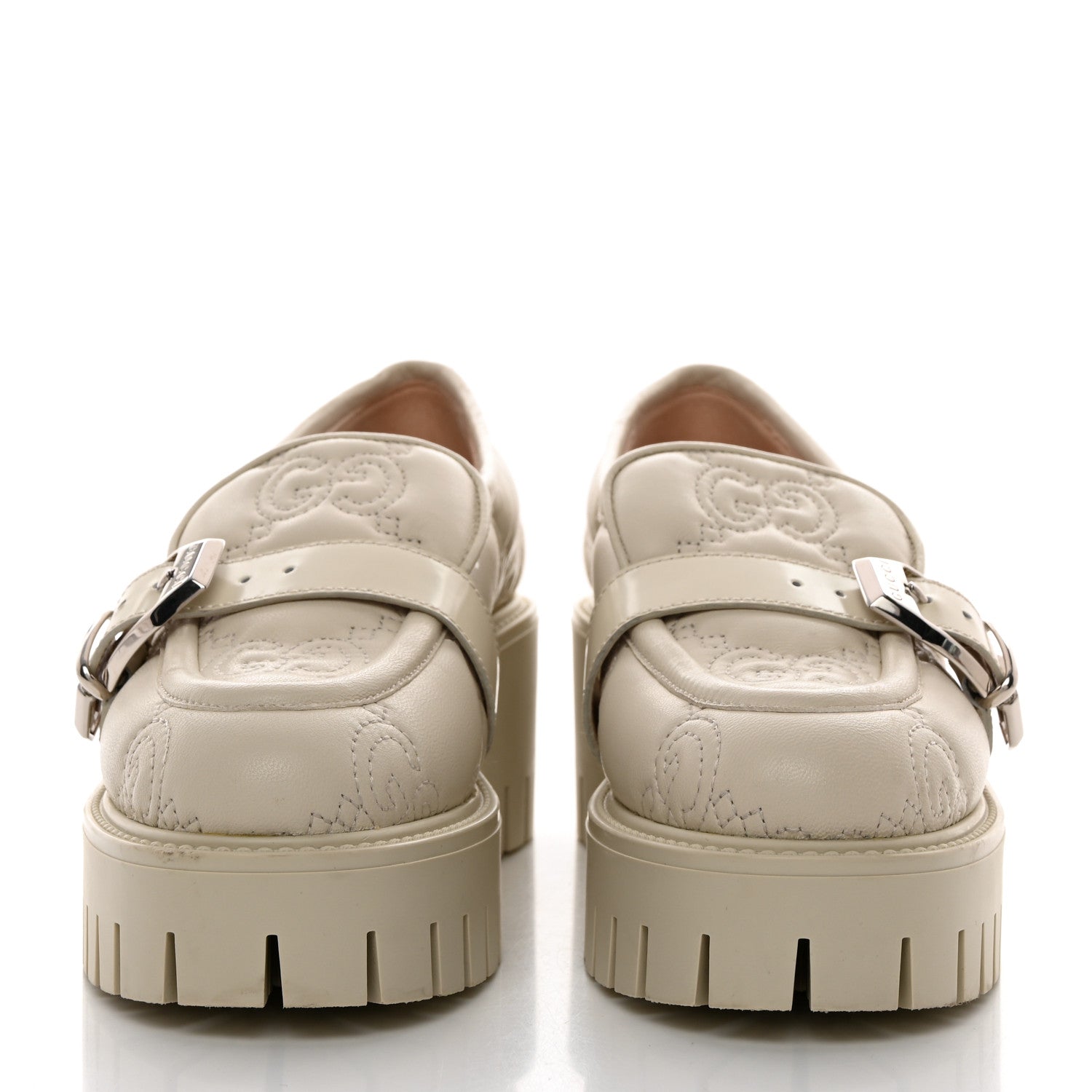 Gucci Nappa Cordovan Lux GG Matelasse Buckled Platform Lug Sole 60mm Loafers 36.5 Milk White 2 of 9