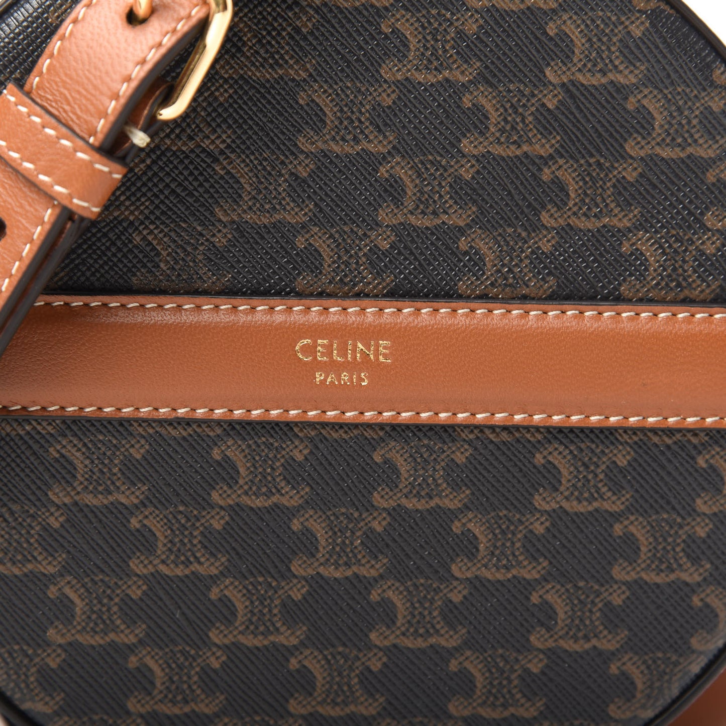 Lambskin Triomphe Canvas Round Purse On Strap Black Tan