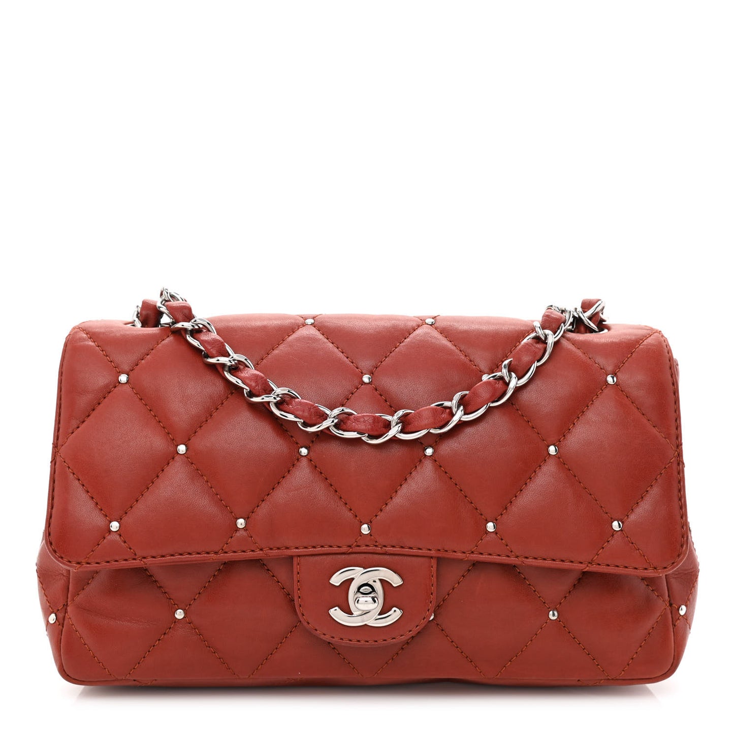 Lambskin Studded Medium Flap Orange