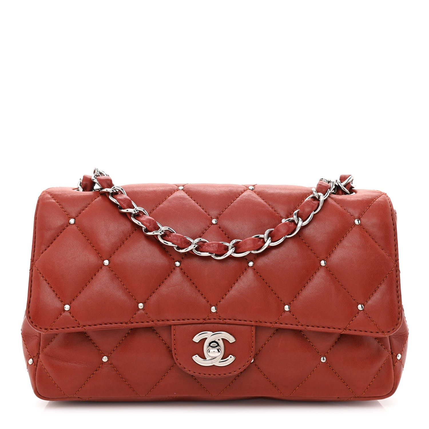 Chanel Lambskin Studded Medium Flap Orange 1 of 11