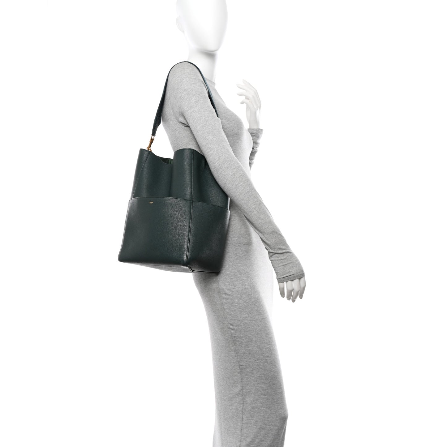 Soft Grained Calfskin Sangle Bucket Bag Green