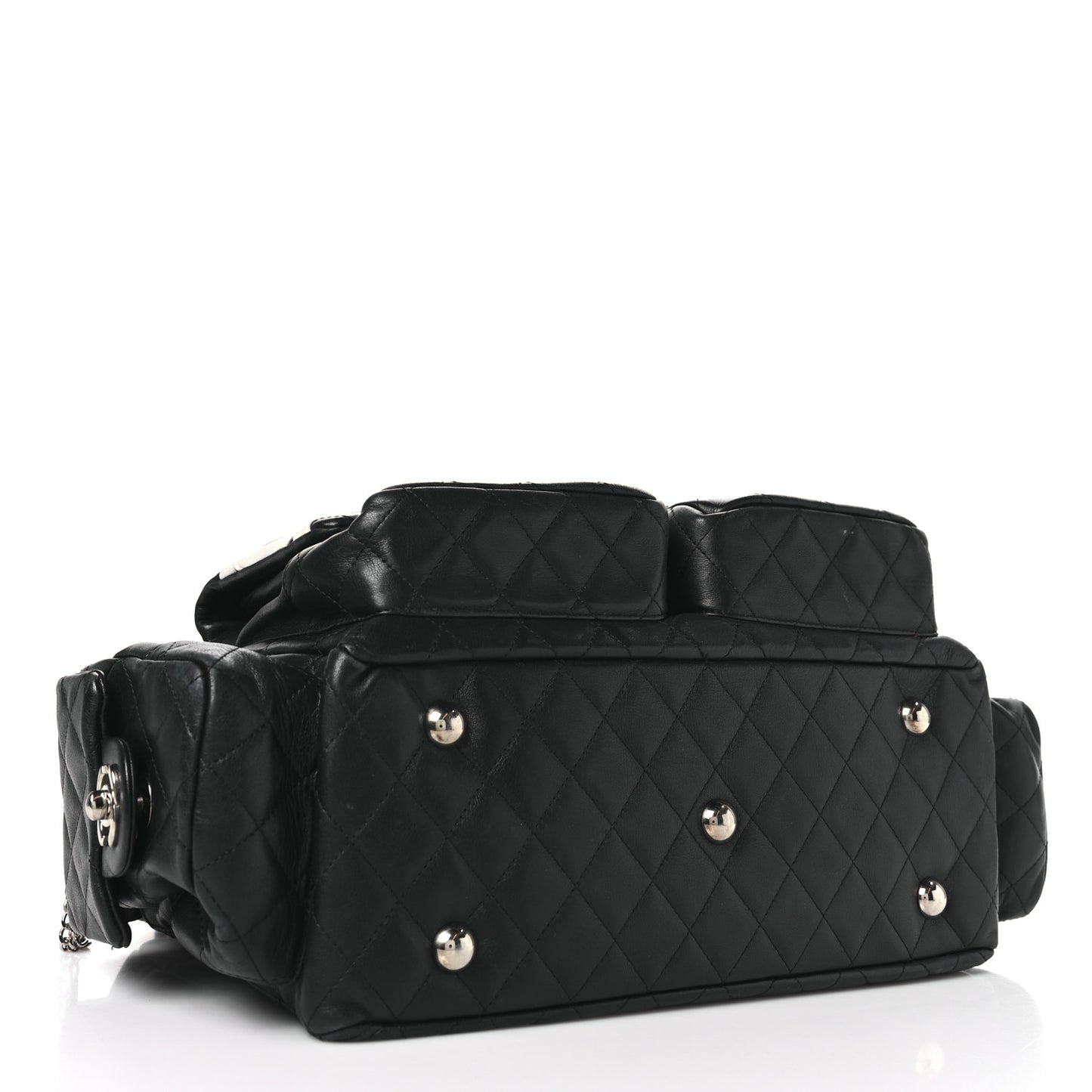 Calfskin Quilted Large Cambon Multipocket Reporter Black White