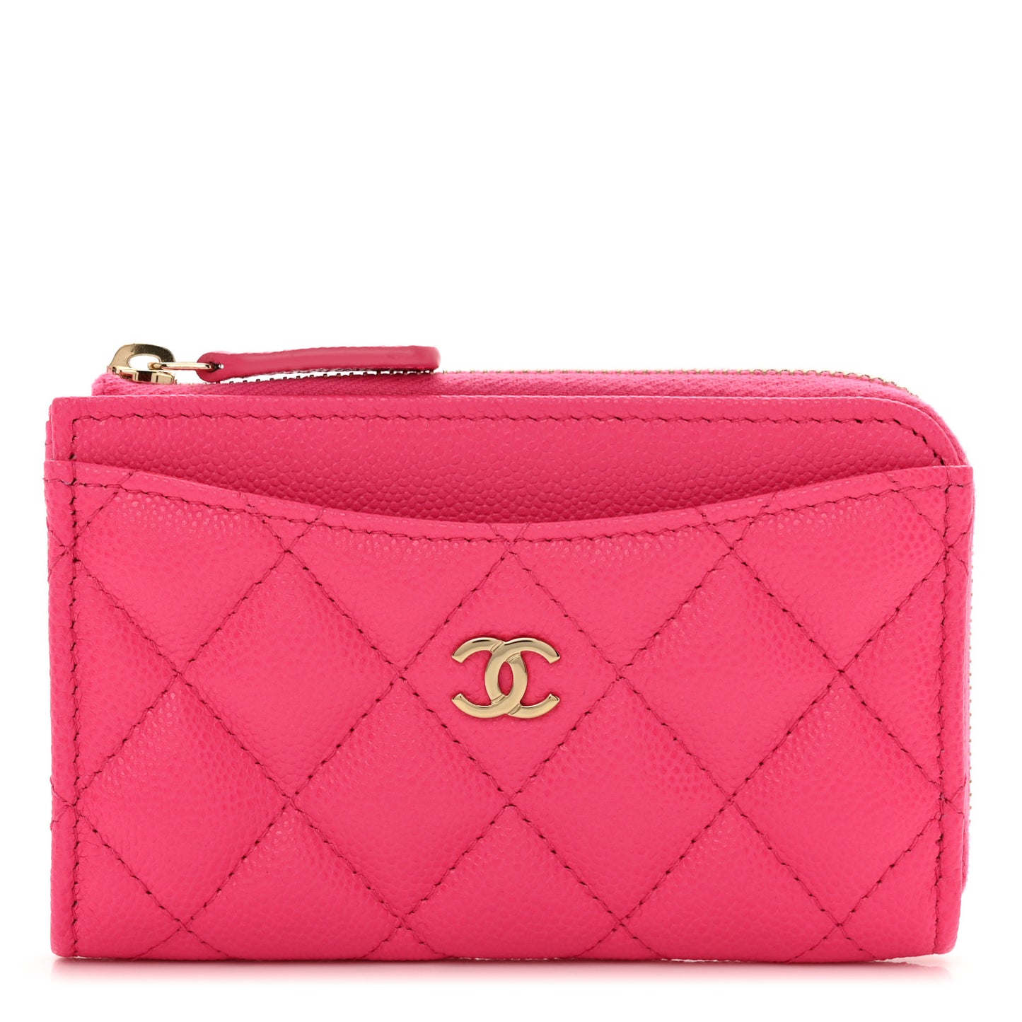 Caviar Quilted CC Zip Around Card Holder Pink