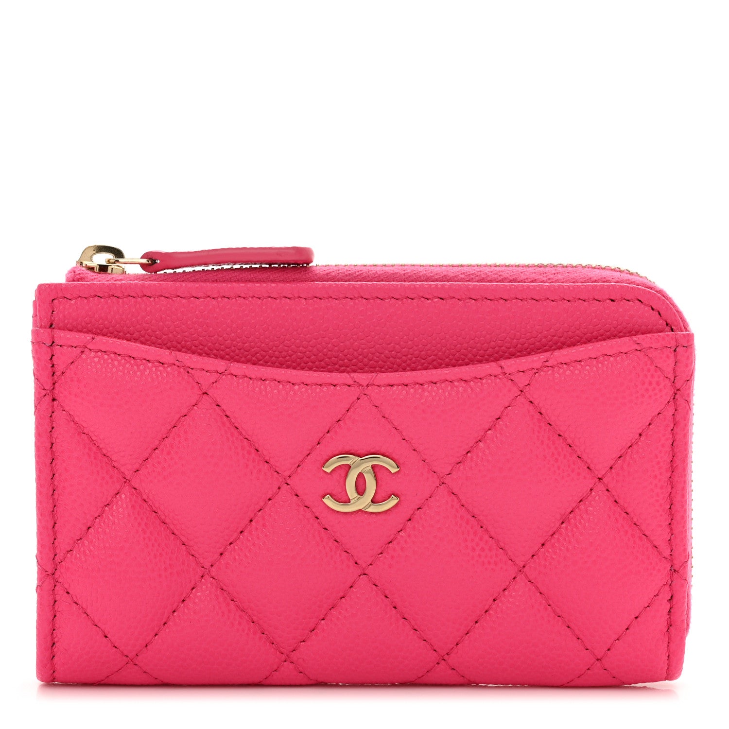 Chanel Caviar Quilted CC Zip Around Card Holder Pink 1 of 8
