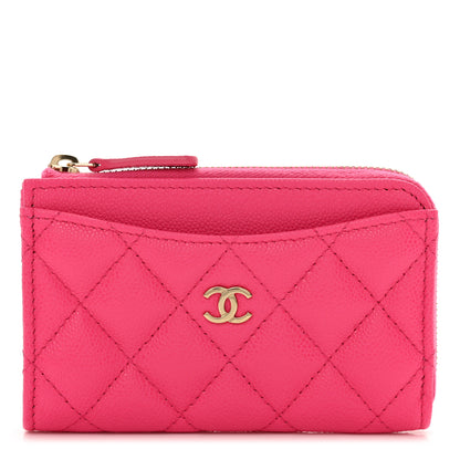 Chanel Caviar Quilted CC Zip Around Card Holder Pink 1 of 8