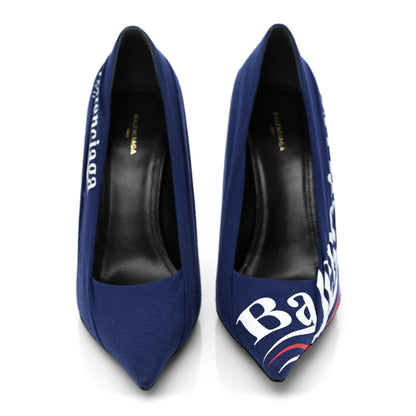 Balenciaga Jersey Crepe Political Campaign Logo Knife 115 Pointed Pumps 38.5 Pacifique White Rouge 2 of 8