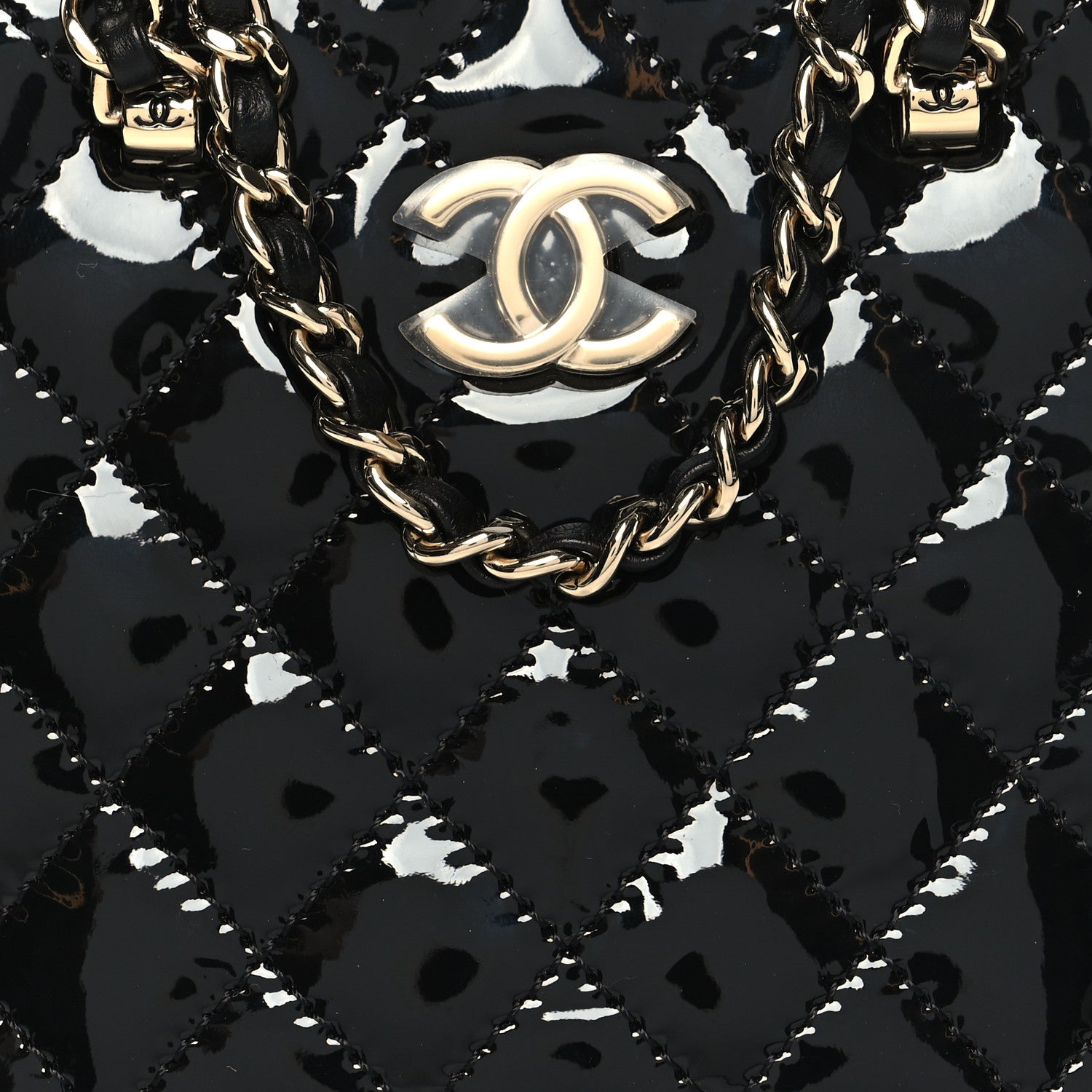 Chanel Patent Calfskin Quilted Shiny Coco Clutch With Chain Black 8 of 11