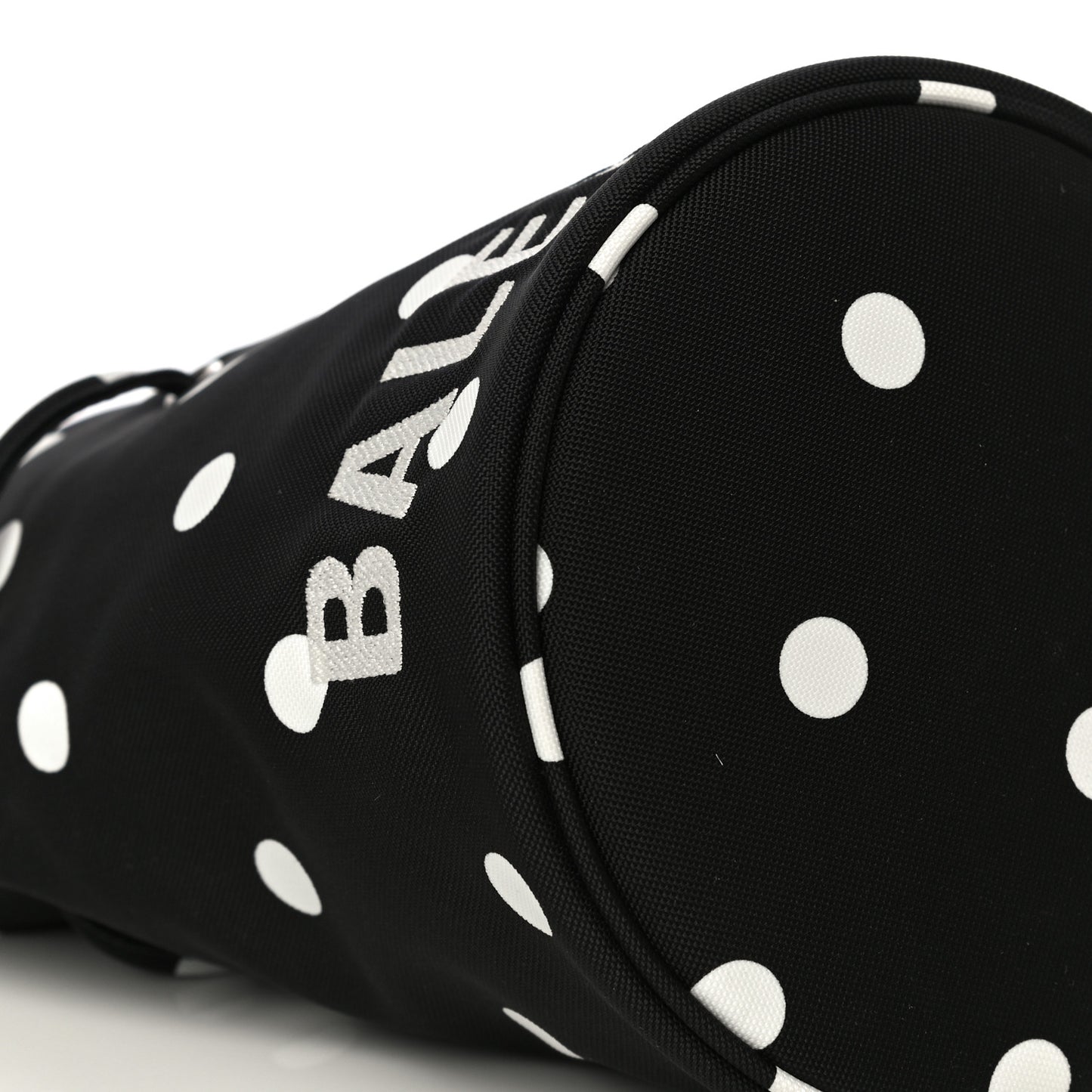 Recycled Sport Nylon Polka Dot Logo Embroidered Wheel Drawstring Bucket Bag XS Black White