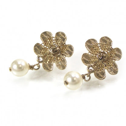 Chanel CC Flower Pearl Dangle Earrings Gold 1 of 5