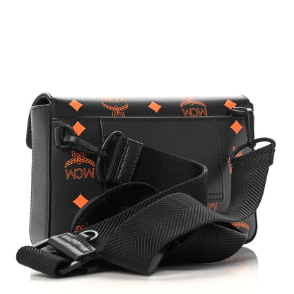 MCM Calfskin Color Splash Logo Crossbody Small Black Orange 3 of 13
