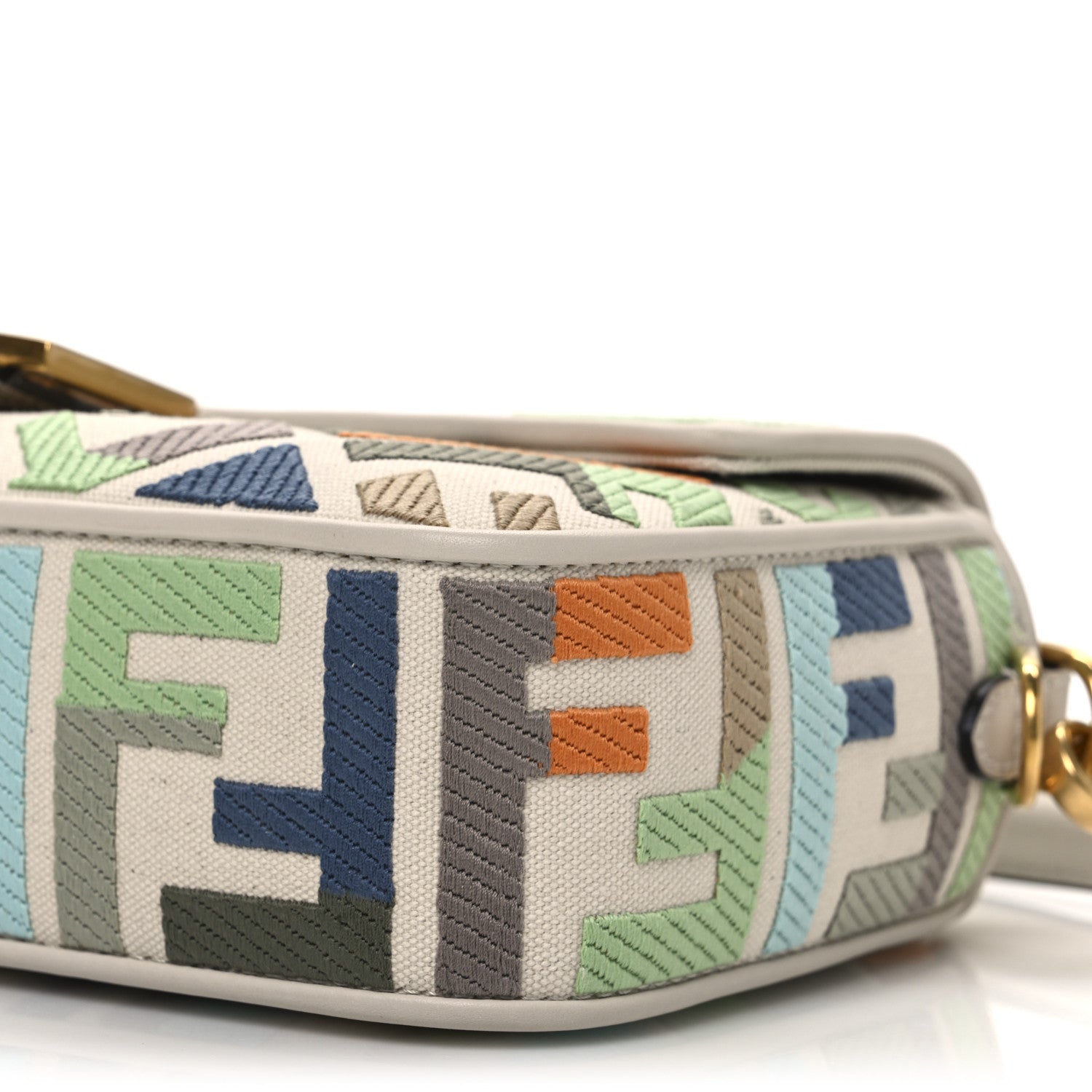 Fendi Canvas Vitello Seta FF Multicolor Embroidered Baguette