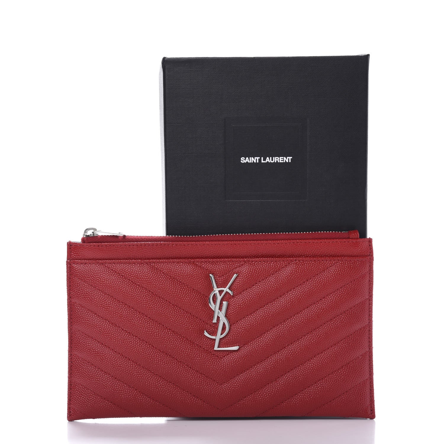 Saint Laurent Grain De Poudre Chevron Monogram Bill Pouch Rouge Eros 10 of 10