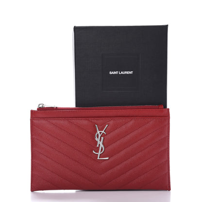 Saint Laurent Grain De Poudre Chevron Monogram Bill Pouch Rouge Eros 10 of 10
