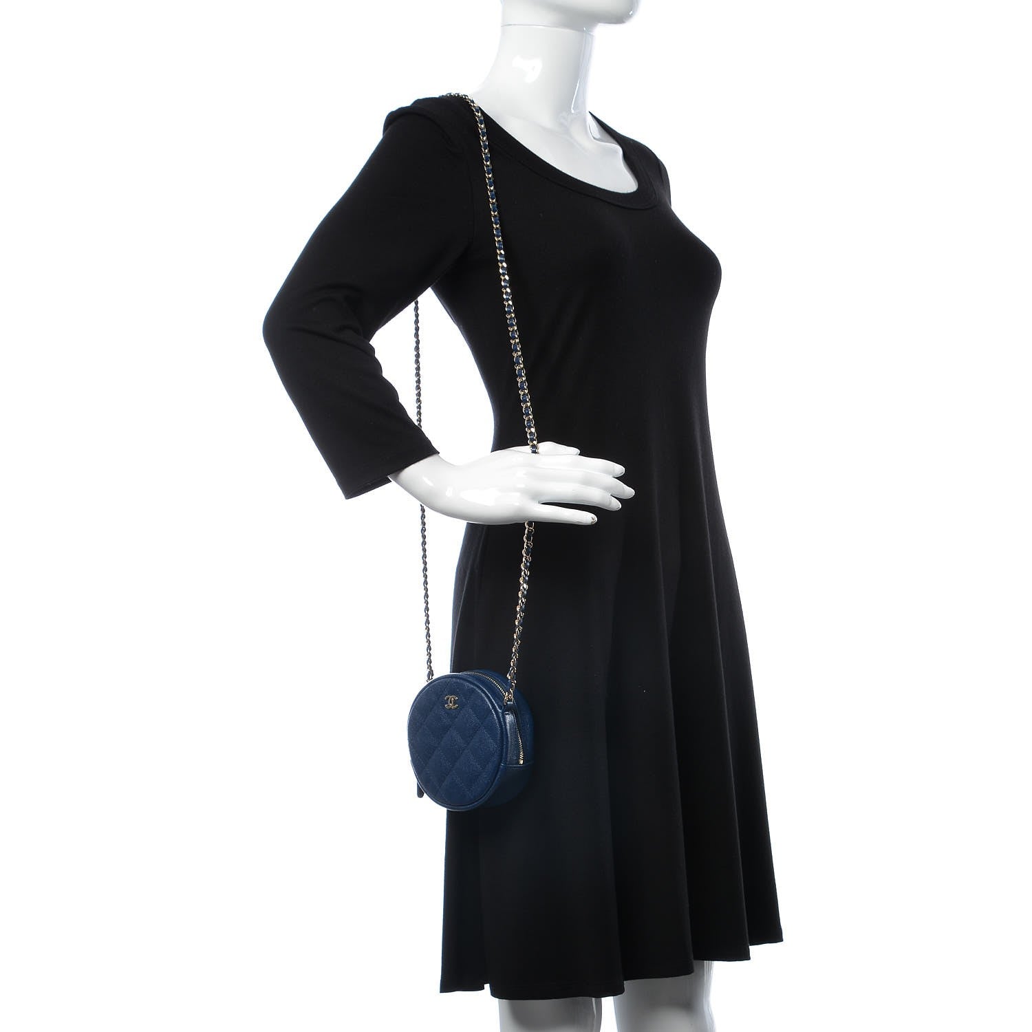 Chanel Caviar Quilted Round Clutch With Chain Navy 2 of 8