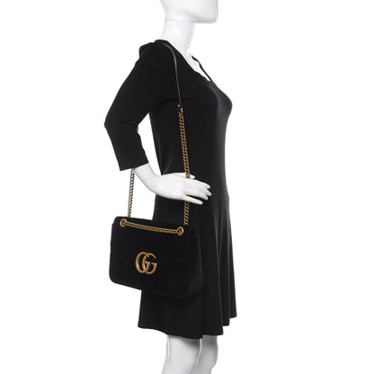 Gucci Velvet Matelasse Medium GG Marmont Shoulder Bag Black 2 of 11