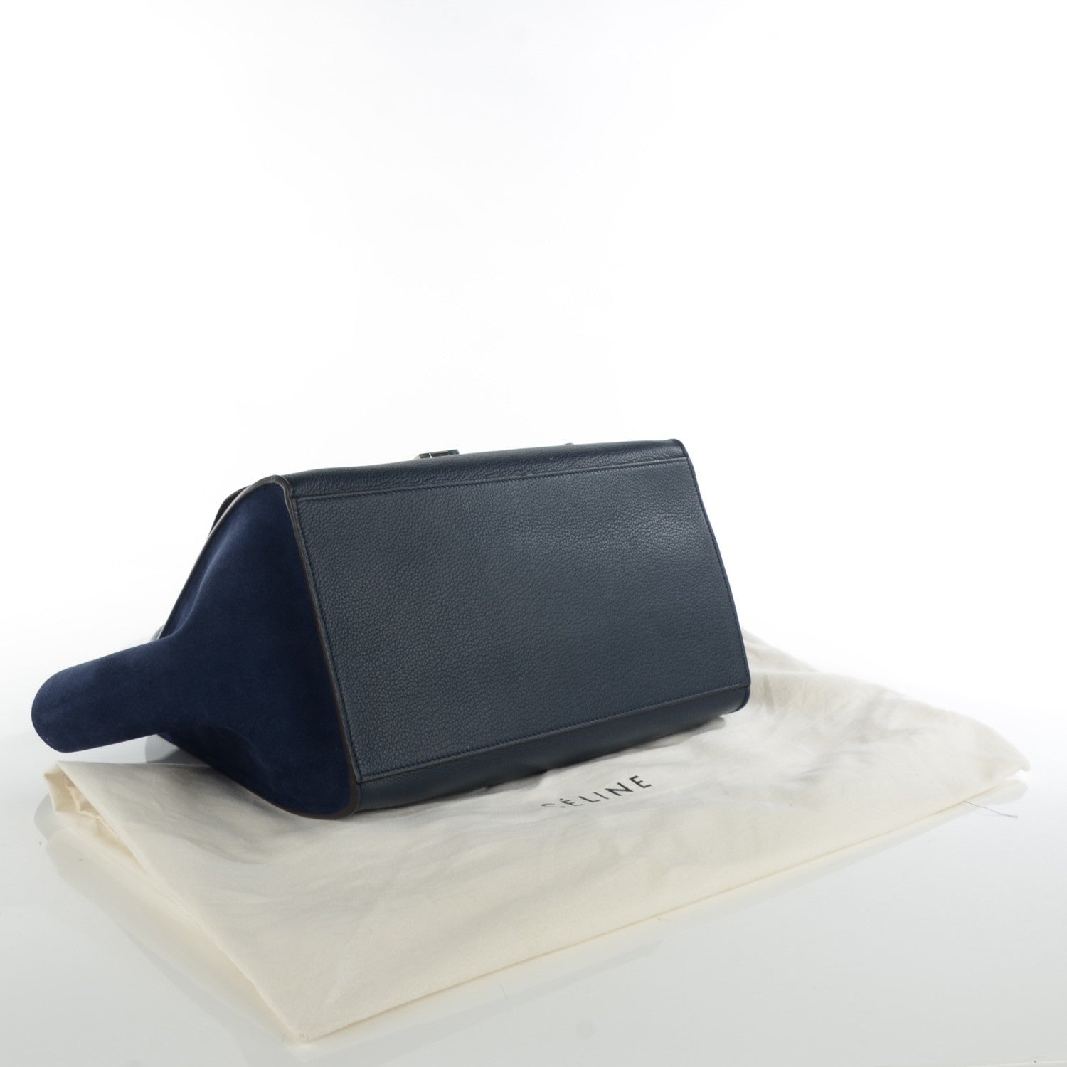 Celine Drummed Calfskin Suede Large Trapeze Navy Blue 4 of 8