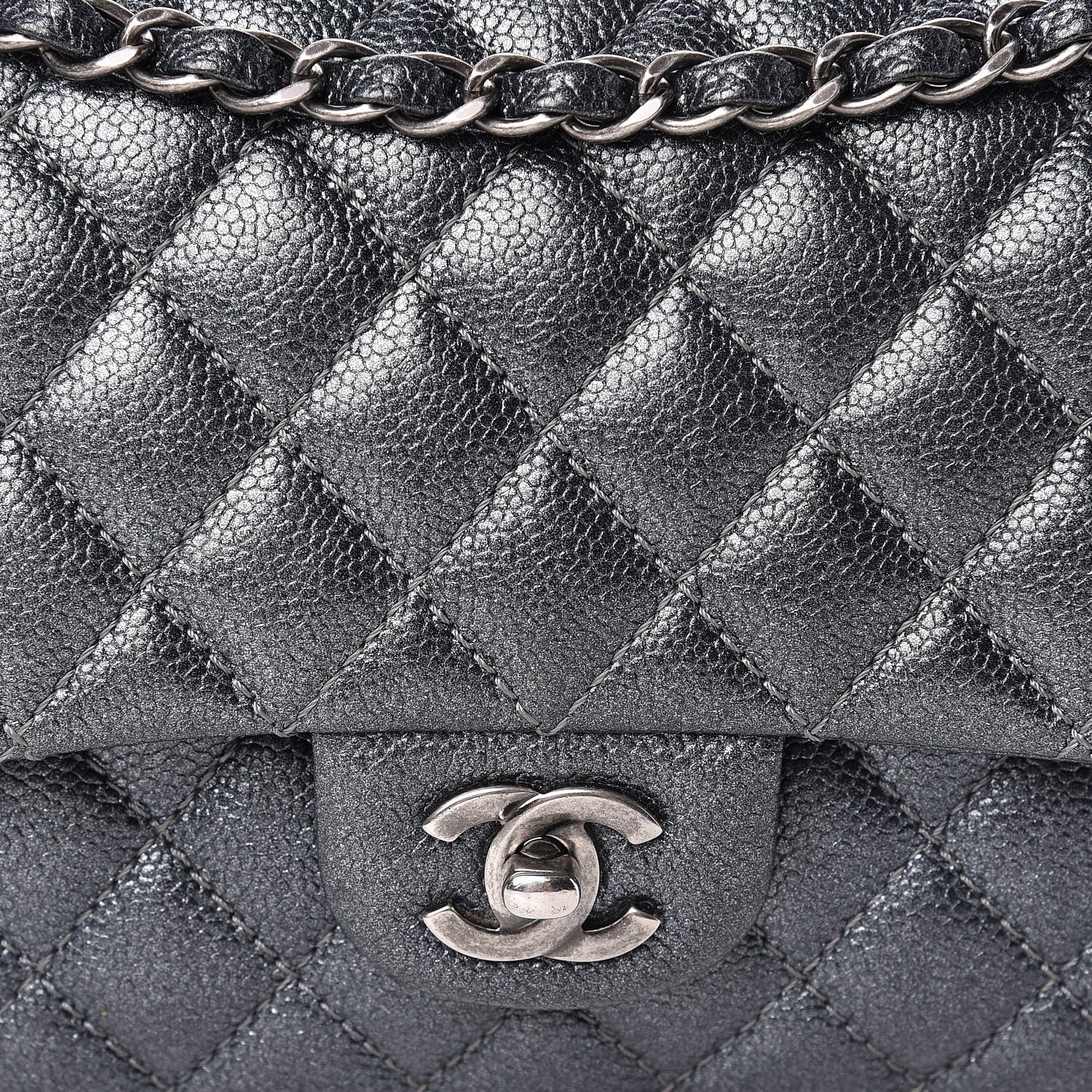 Chanel Pearly Caviar Quilted Medium Double Flap Grey 8 of 10