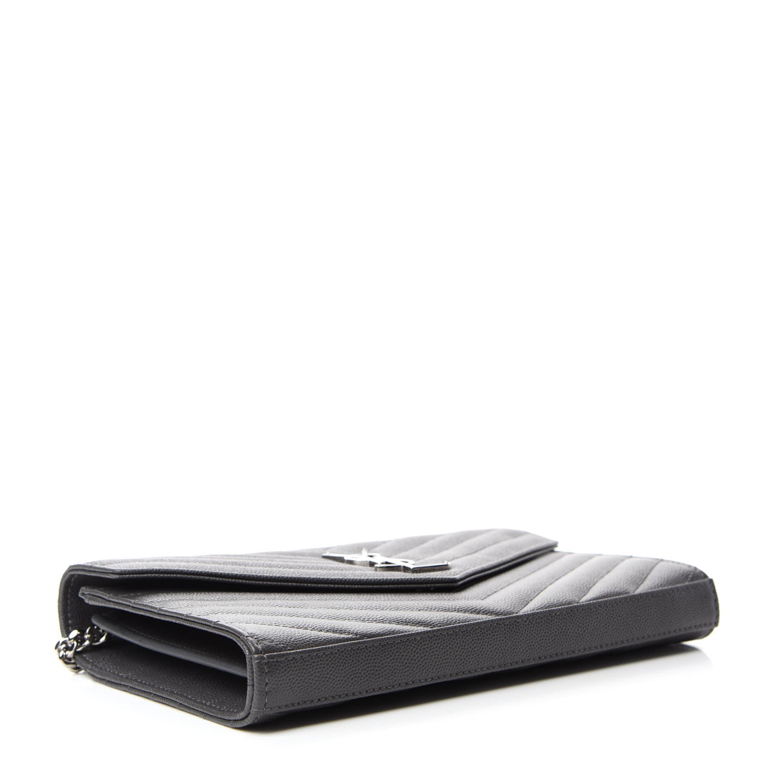 Saint Laurent Grain De Poudre Matelasse Chevron Monogram Chain Wallet Earth 4 of 11