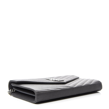 Saint Laurent Grain De Poudre Matelasse Chevron Monogram Chain Wallet Earth 4 of 11