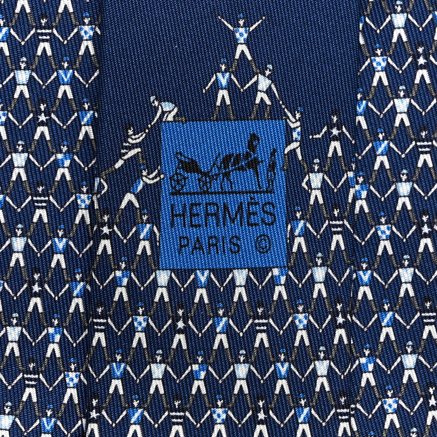 Printed Silk Mens Jockey Neck Tie Marine Clair