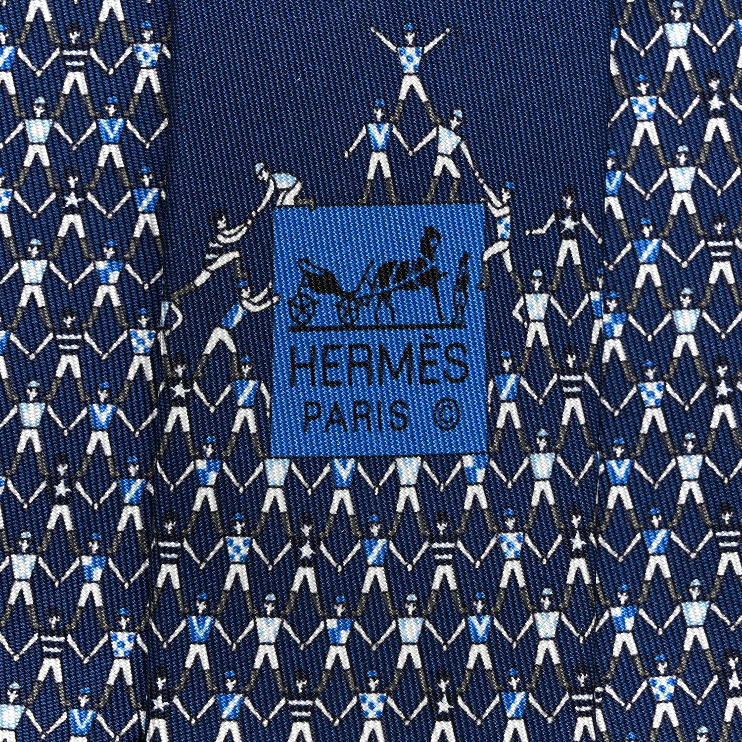 Hermes Printed Silk Mens Jockey Neck Tie Marine Clair 5 of 6
