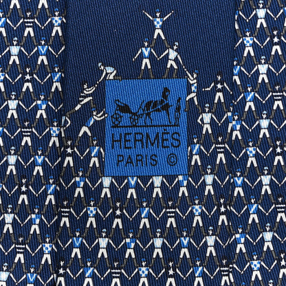 Hermes Printed Silk Mens Jockey Neck Tie Marine Clair 5 of 6