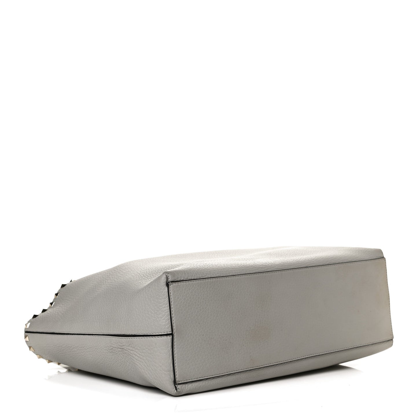 Grained Calfskin Rockstud Shoulder Tote Pastel Grey
